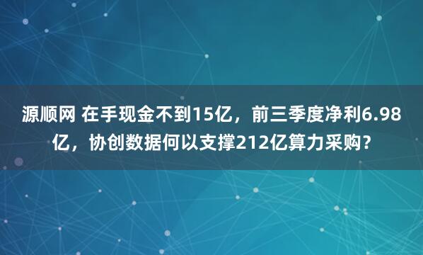 源顺网 在手现金不到15亿，前三季度净利6.98亿，协创数据何以支撑212亿算力采购？